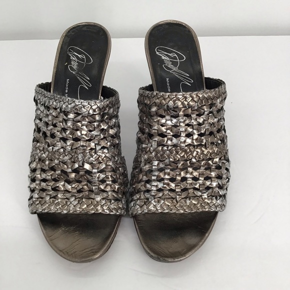 Donald Pliner Alita Leather Metallic Gunmetal Woven Slip-On Mule Heel Size 7.5 N - Picture 3 of 10